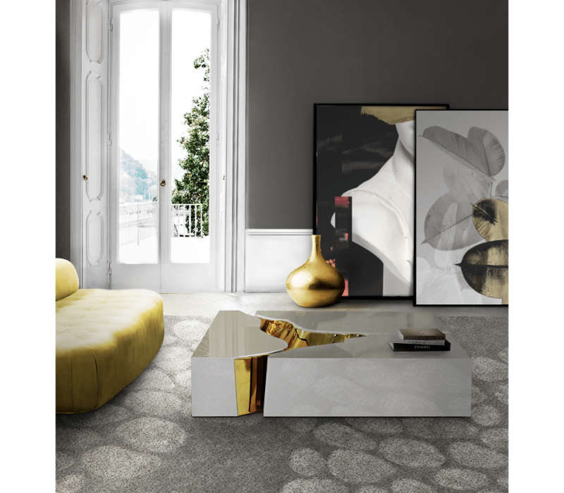 white and gold center table for a living room