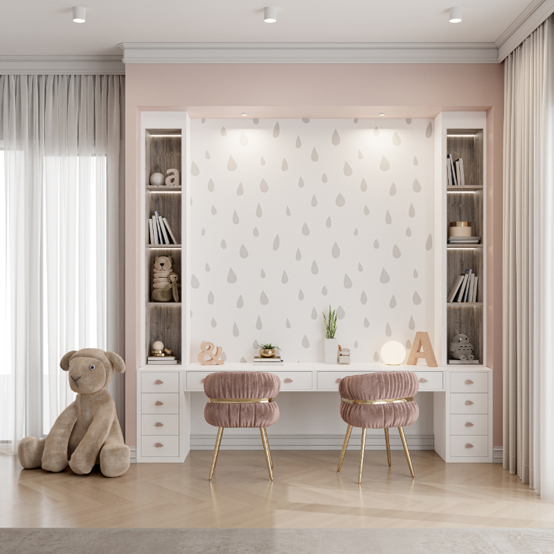modern interior design a kids bedroom with pinky colors and white tones is so girly