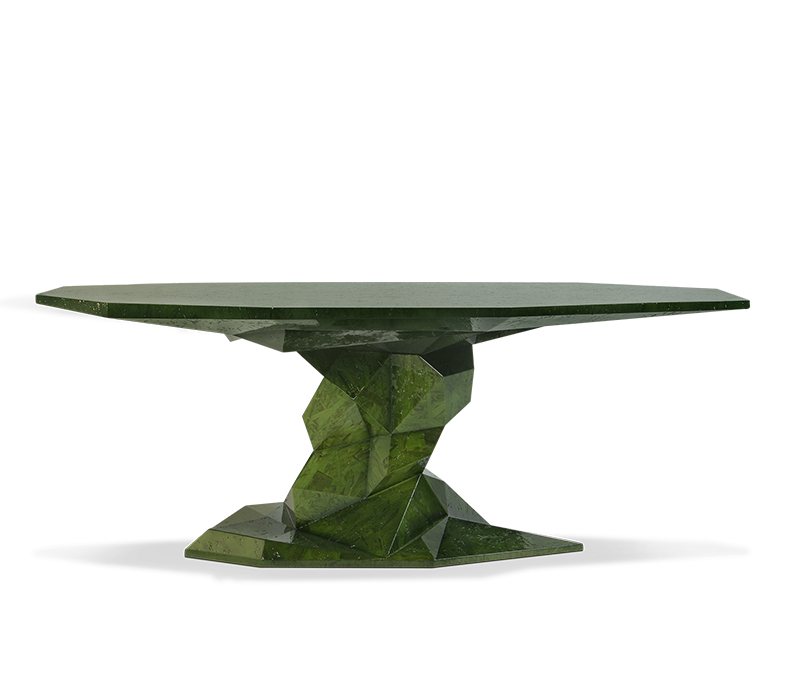 green dining table with a shape of a bonsai