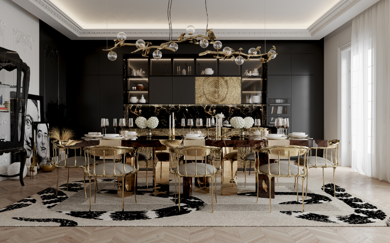 gold details in a dining room