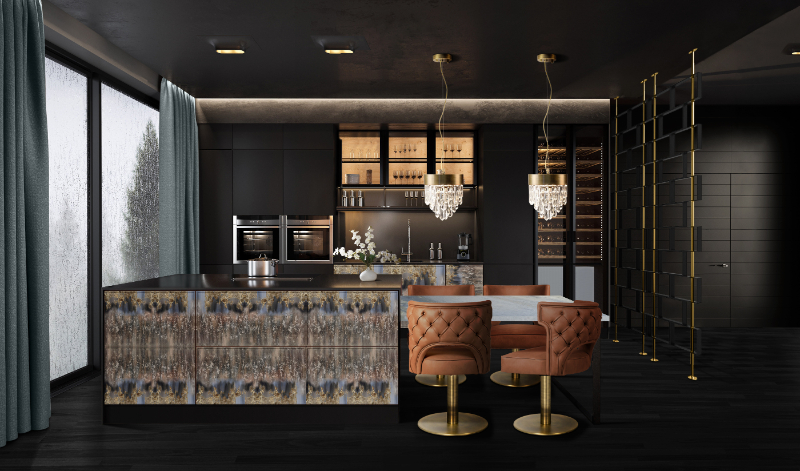 orange chairs in kitchen