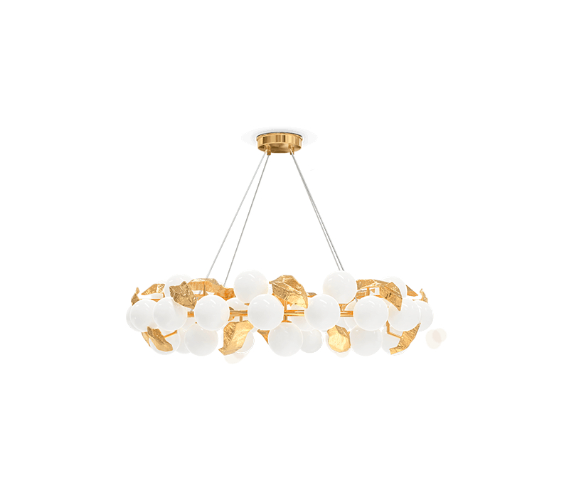 luxury villa - gold suspension lamp with white lamps and gold details