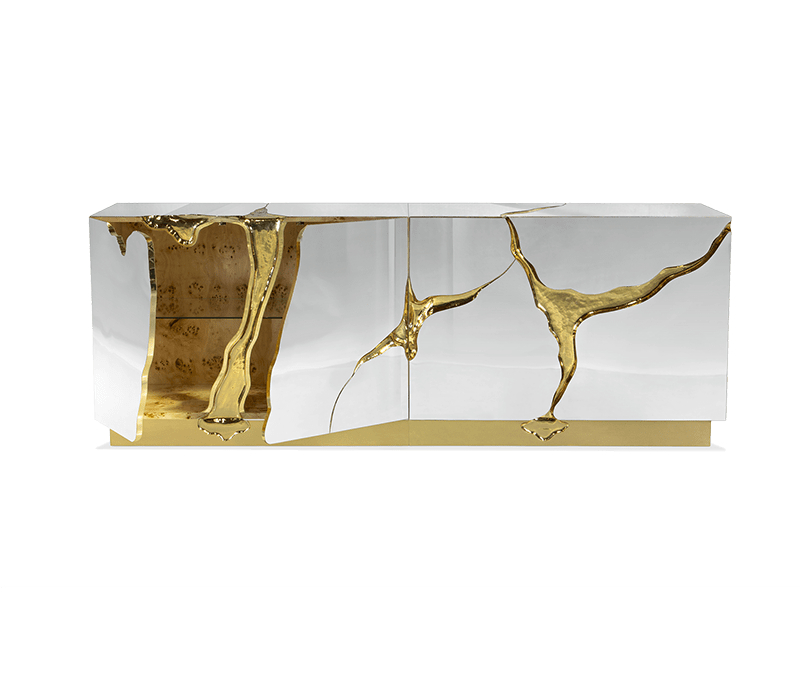 a white and gold sideboard