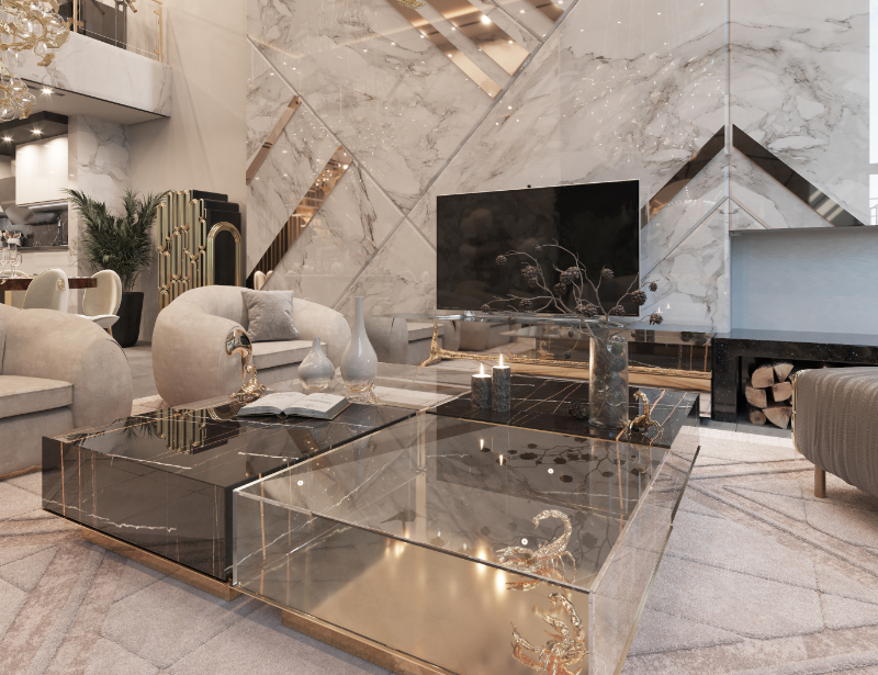 marble coffee table in living room