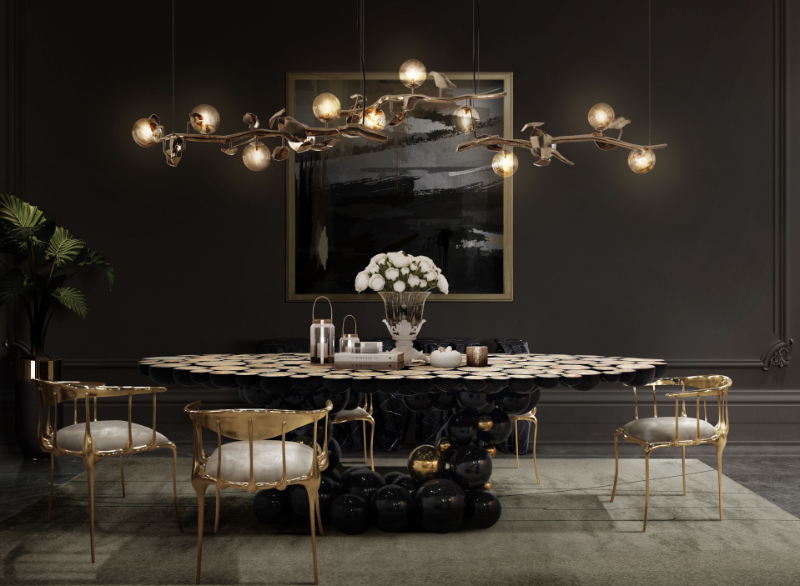luxury dining room with modern lighting