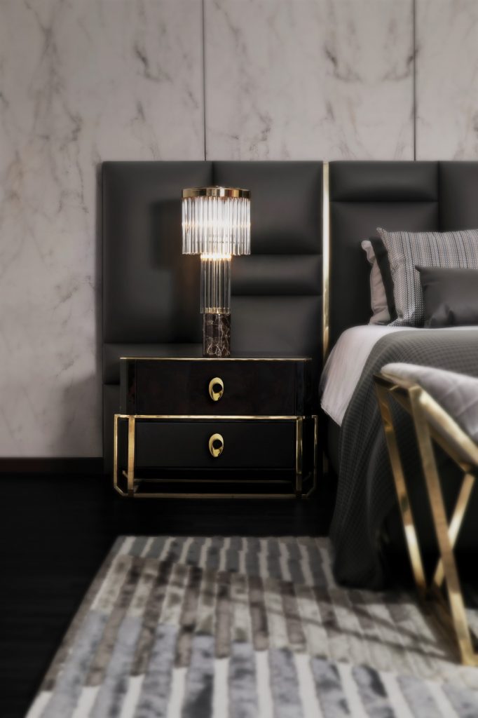 black nightstand with gold handle details- interior designs