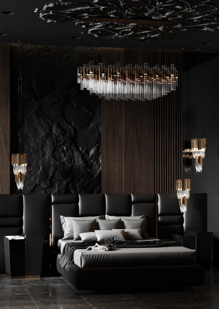 luxury bedroom in dark tones