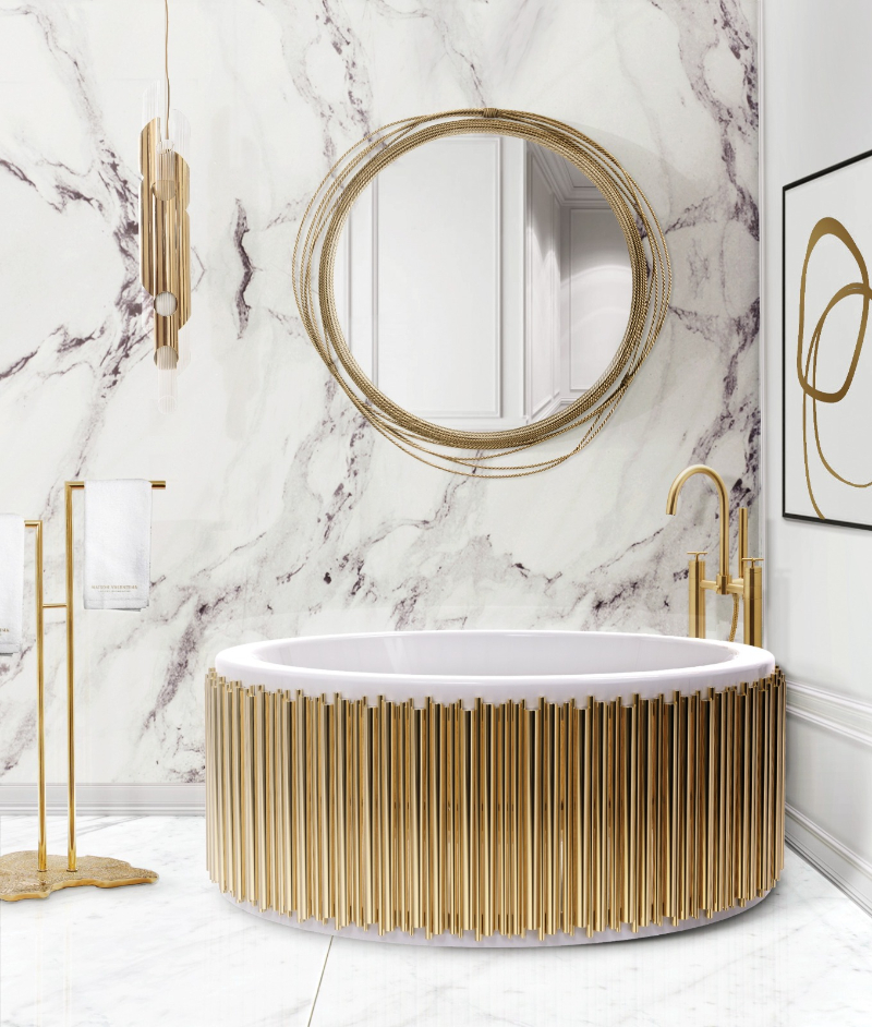 luxurious bathroom with a huge bathroom and gold details