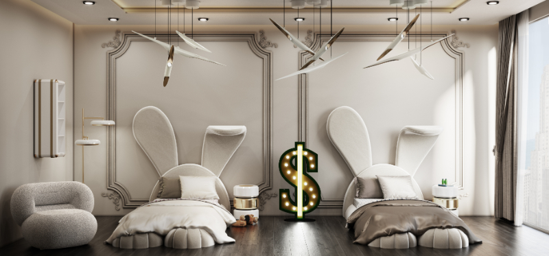 kid bedroom with a rabbit heaboard