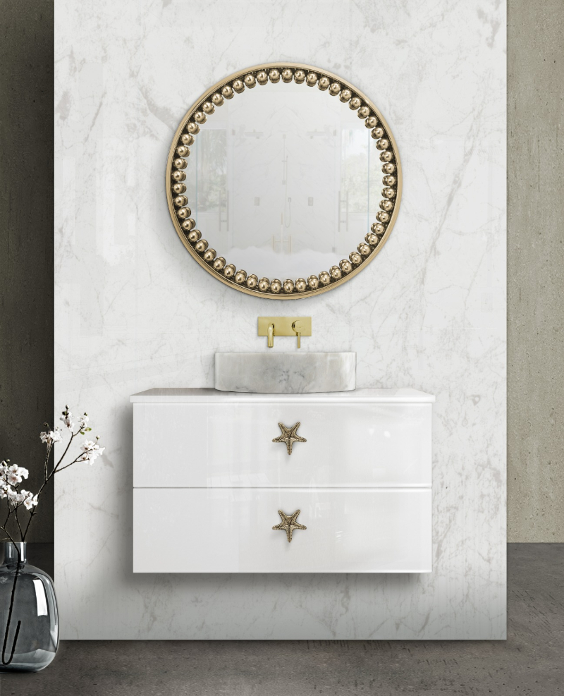 interior designs- elegant bathroom with washbasin with sea stars handles details