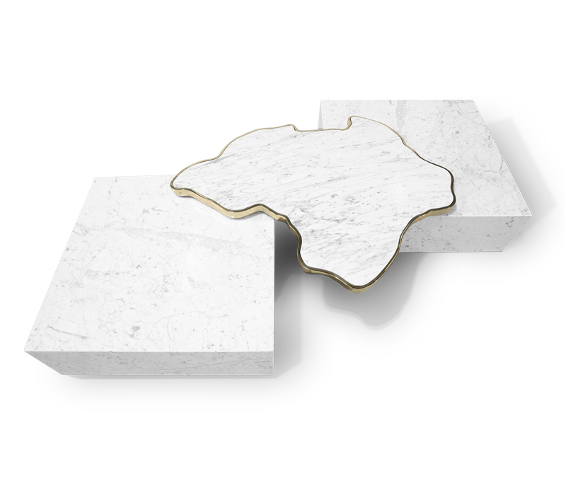 luxury villa - two square marble modules, linked by an organic marble surface element on top 