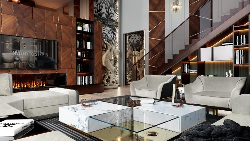 living room with metamorphosos coffee table by boca do lobo