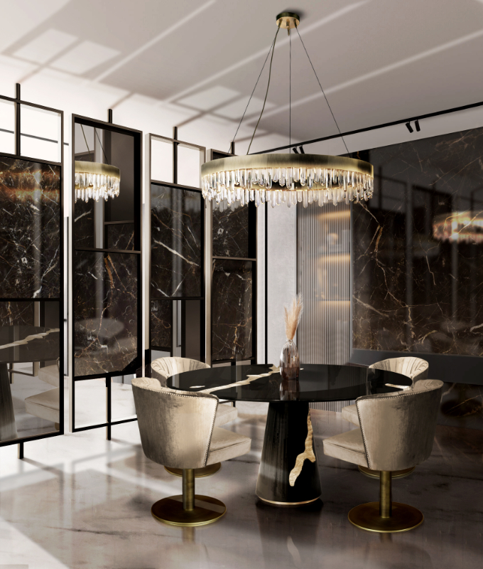 luxury round dining tables - exclusive home design with black and gold furniture