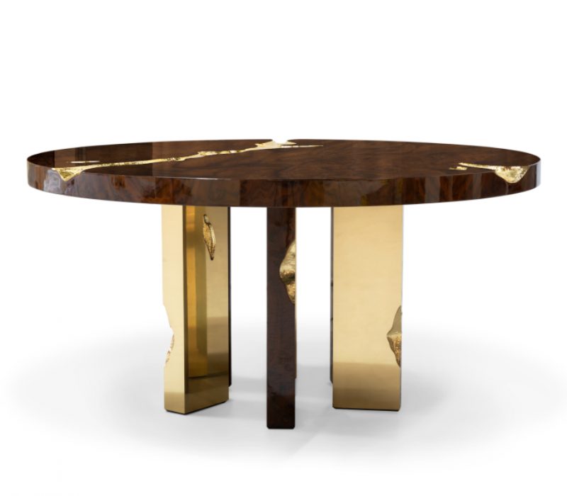 luxury round dining tables - round dining table with brown and gold details