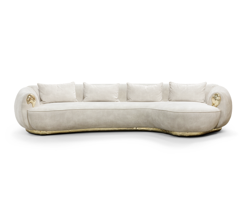 living room - curved nude sofa with gold details