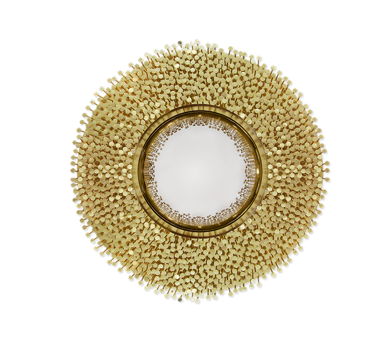 luxury villa - round detailed mirror in gold