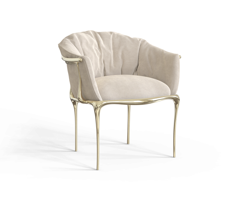 amrchair with gold brass and  velvet upholsted seat