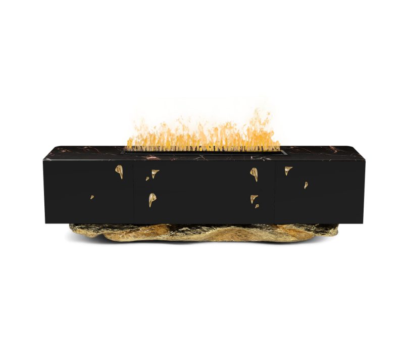 Angra Collection- luxurious black fireplace with gold base and gold details