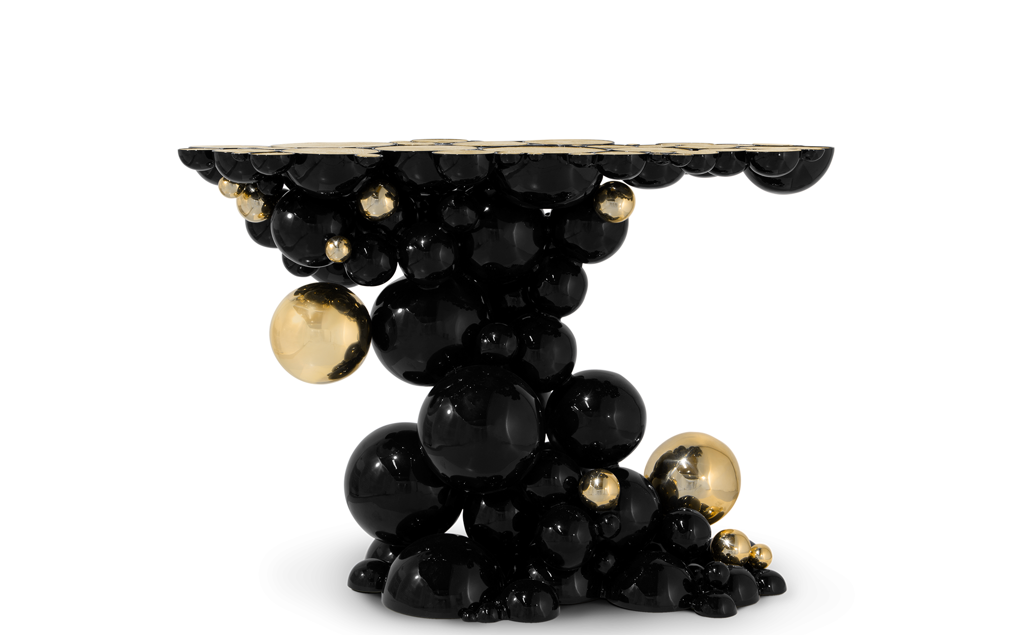 A black and gold newton console